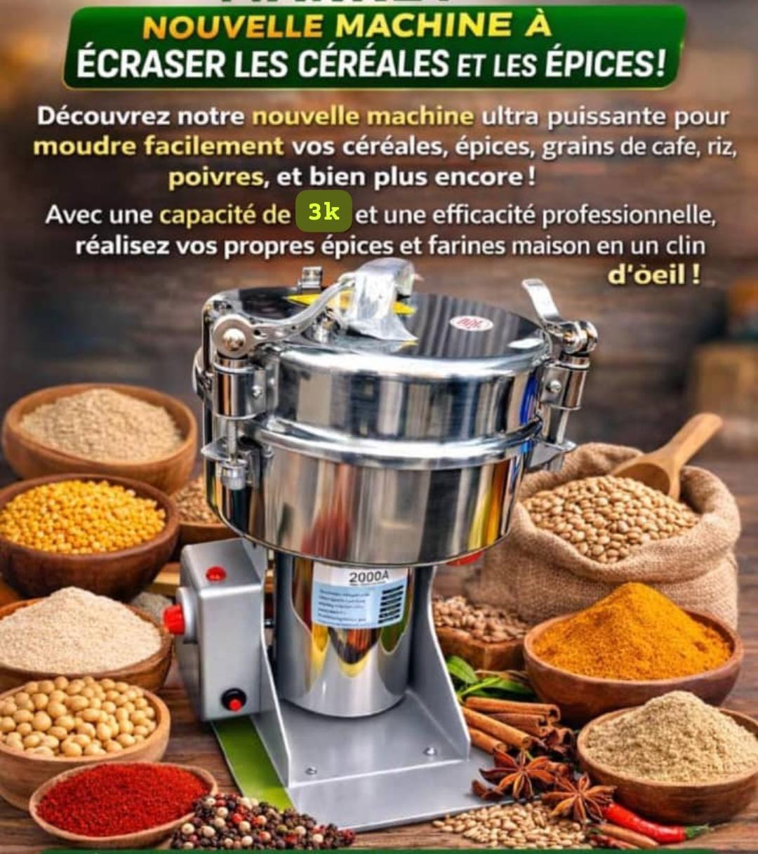 Moulin Électrique Professionnel 3 KG – Broyeur Multifonction pour Céréales et Épices